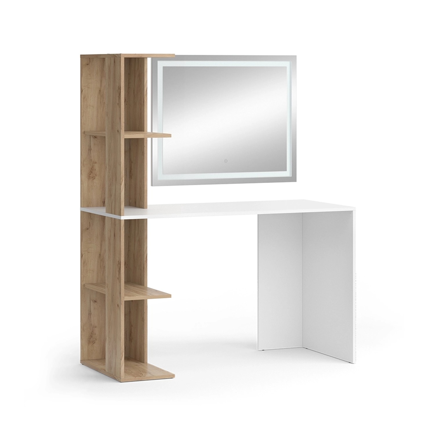 Vicco Schminktisch Tower Weiß/Sonoma/Sonoma 122.2 cm mit LED-Spiegel günstig online kaufen