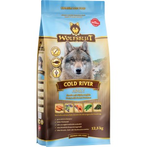 Wolfsblut Cold River Adult Trockenfutter, 12,5kg Sack. Glutenfreies Hundefutter mit Forelle und Süßkartoffel.
