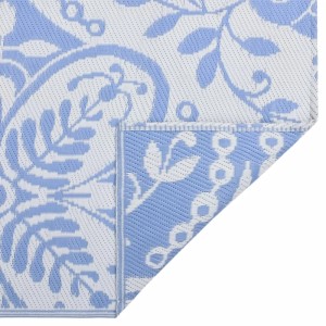 Babyblauer Outdoorteppich (190x290 cm) mit floralem Muster. Ideal für Balkon und Terrasse.
