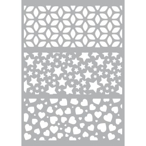 Marabu Art Stencil Schablone Modern Combination DIN A4 mit Blumen, Sternen und Herzen.