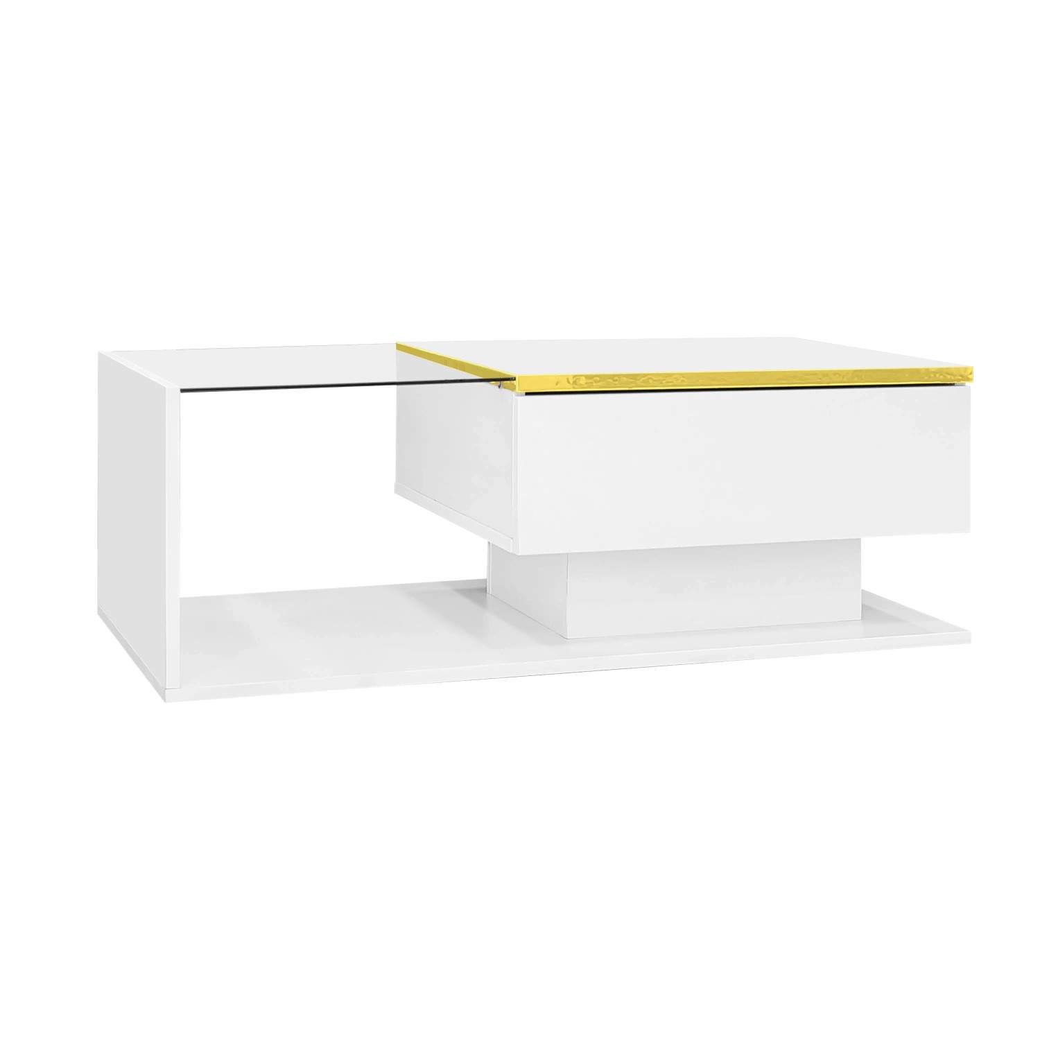 Okwish Couchtisch Beistelltisch Mit Glas Und Led-Effekt 90 × 50 Cm Weiß