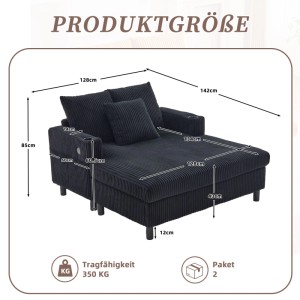 PXloue Sofa Schlafsessel Relaxsessel mit LED USB Getränkehalter Corduroy Schwarz