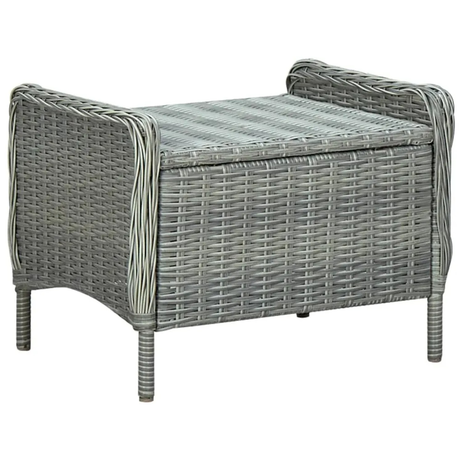 Verstellbarer, hellgrauer vidaXL Gartensessel mit Fußhocker aus Poly Rattan.