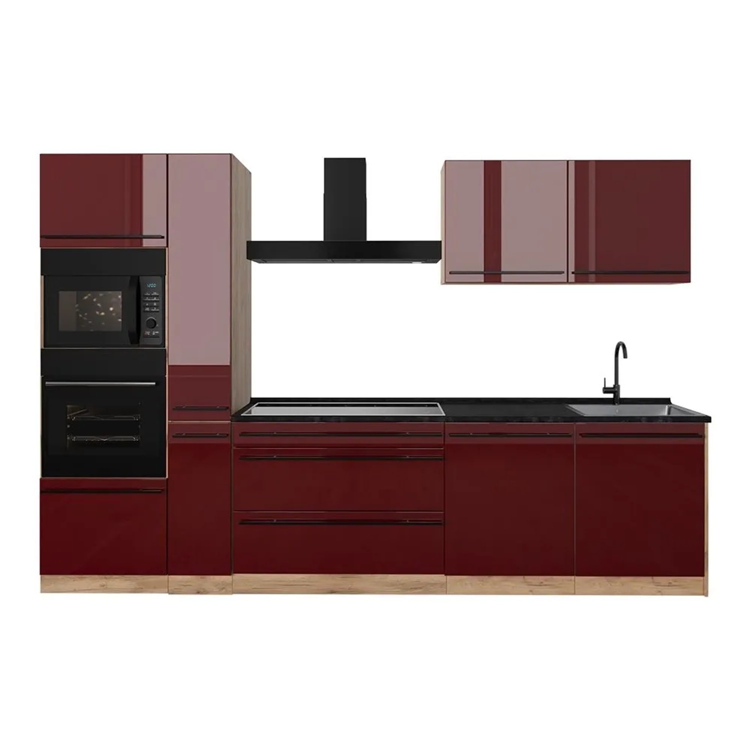 Vicco Küchenzeile R-Line Rot Hochglanz/Goldkraft Eiche 310 x 207 Arbeitsplatte Anthrazit Art Nr 66441