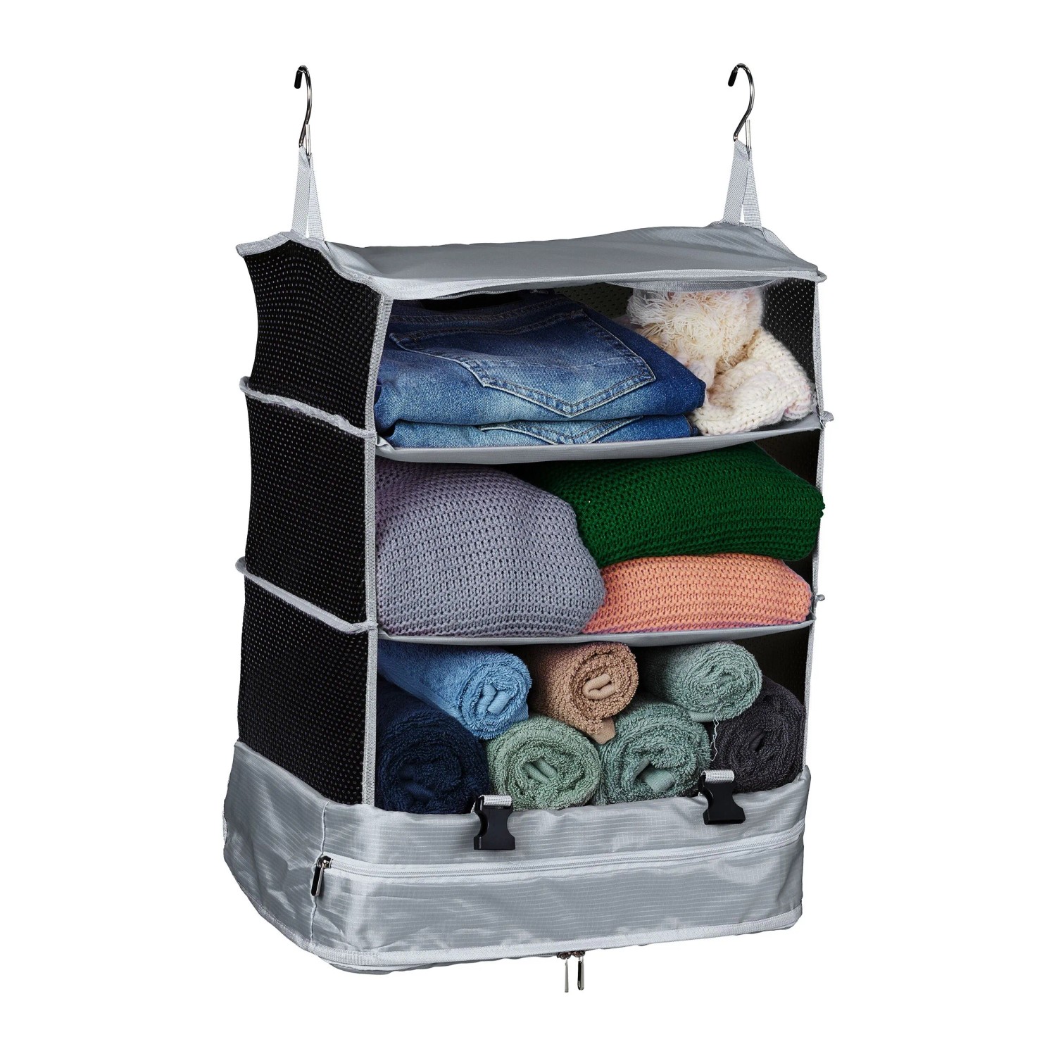 Relaxdays Gepäck-Organizer 4 Fächer Polyester Grau Faltbar 55 cm x 44 cm x 30 cm 0,8 kg