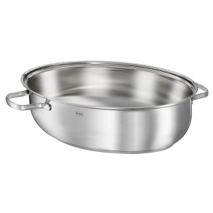 RÖSLE Bräter Pureelements, oval, aus glänzendem Edelstahl mit zwei Griffen. Für Ofen und alle Herdarten geeignet.