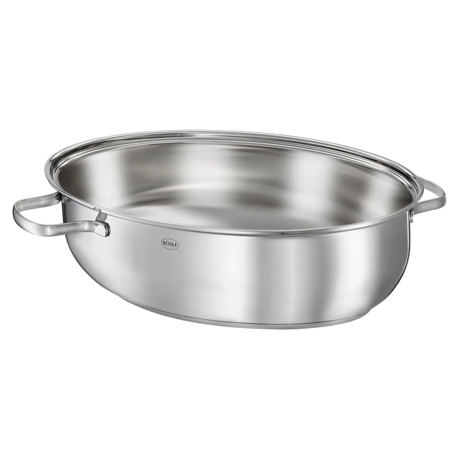 RÖSLE Bräter Pureelements, oval, aus glänzendem Edelstahl mit zwei Griffen. Für Ofen und alle Herdarten geeignet.