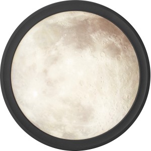 Runde LED-Deckenleuchte Lunano Ø 19 cm mit Mond-Design und schwarzem Rahmen.