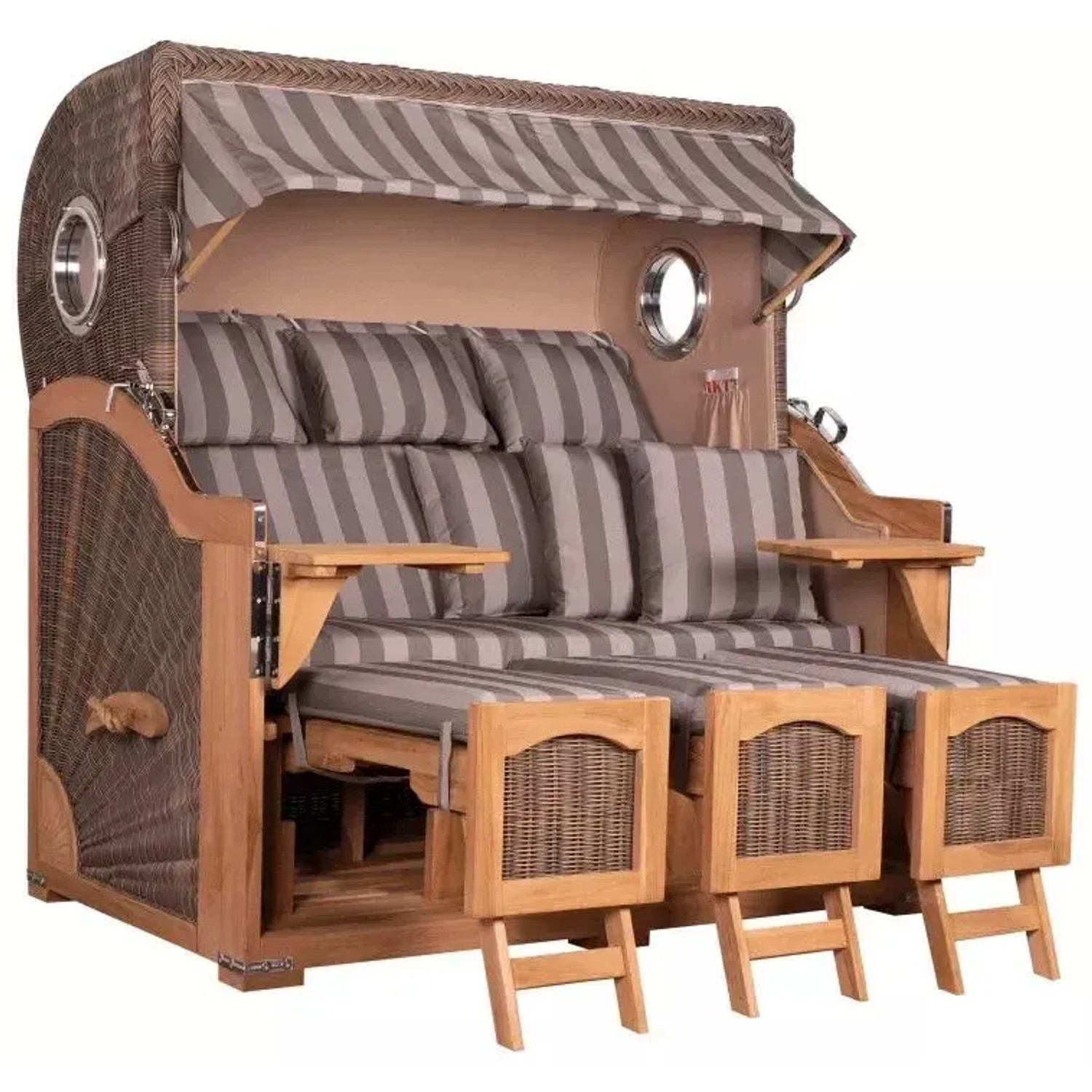 GarWoh Strandkorb Rantum Grande XXL Teak Bullauge PE Grey Dessin 537