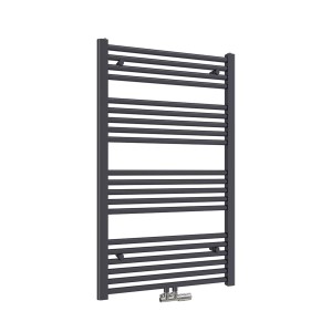 Anthrazitfarbener Emke Badheizkörper/Handtuchwärmer 100x60cm mit horizontalen Flachrohren.