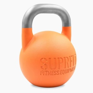 Orange Suprfit Pro Competition Kettlebell 28 kg mit silbernem Edelstahlgriff für Sport & Fitness Training.