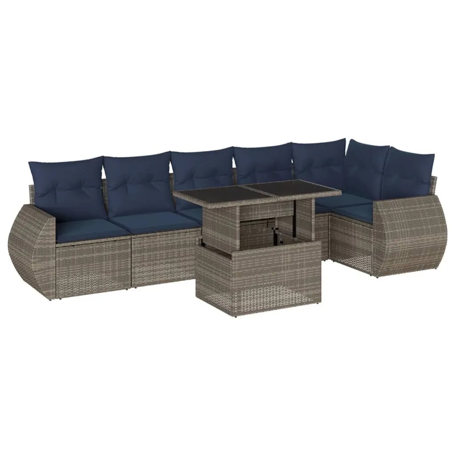 vidaXL 7-Tlg Gartensofa-Set mit Kissen Grau Polyrattan 3268551 günstig online kaufen