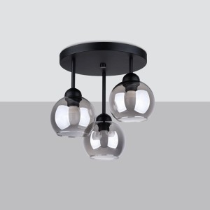 Schwarzer Sollux Lighting Kronleuchter ALino 3 mit drei grauen Glasschirmen. Modernes Design für Lampen & Leuchten.
