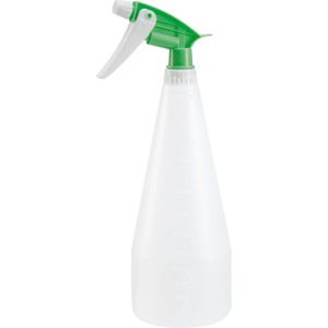 Transparente Sprühflasche mit grünem Sprühkopf, 1000 ml, für Pflanzen und Haushalt.