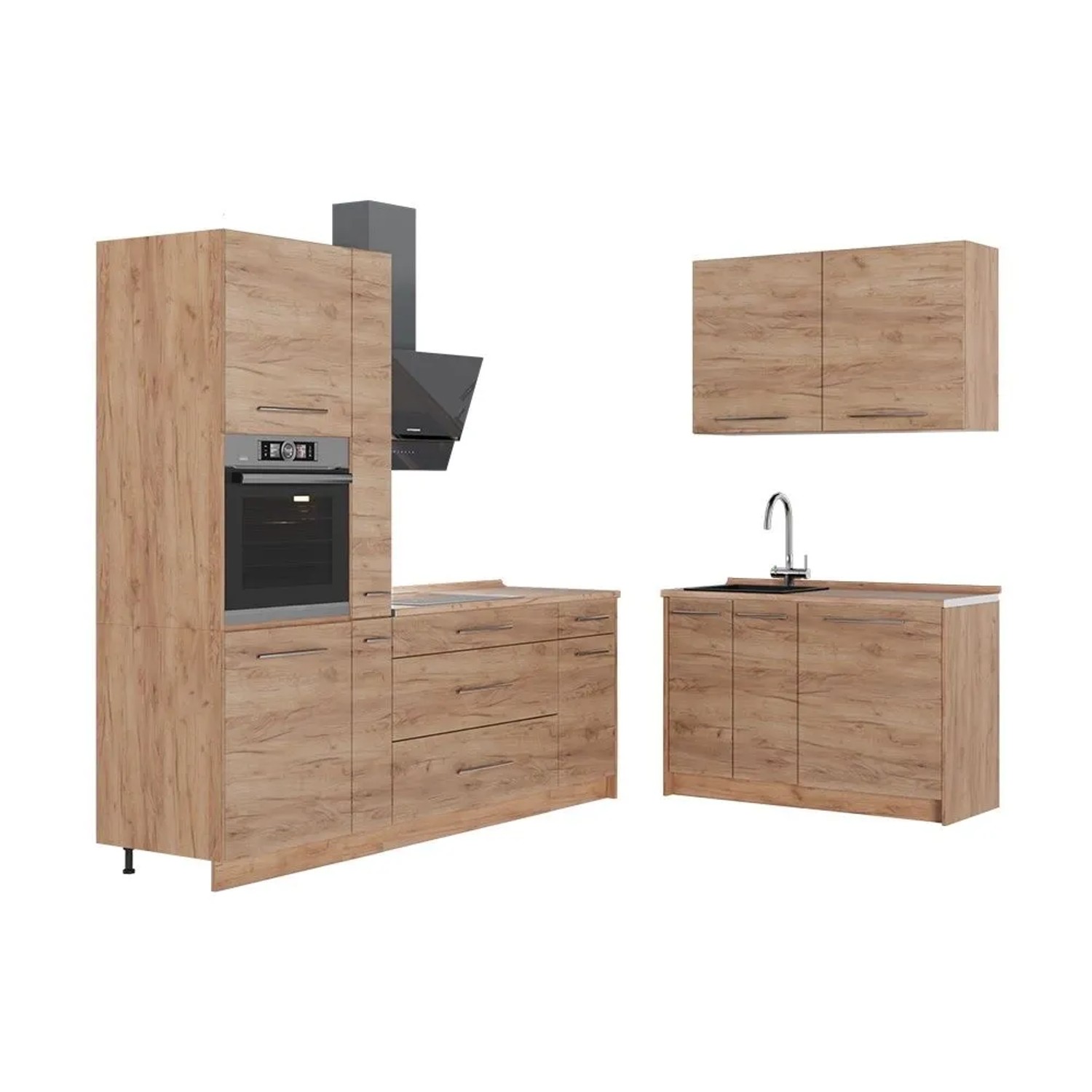 Vicco Küchenzeile Fame-Line Goldkraft Eiche/Goldkraft Eiche 220 x 207 ohne Arbeitsplatte Art Nr 64986