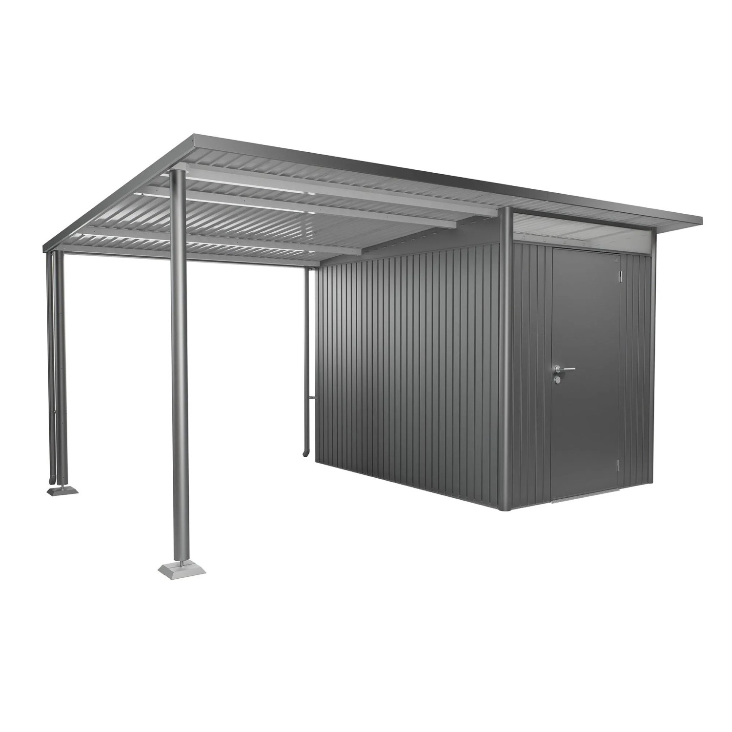 Biohort Seitendach für AvantGarde A3/A7 Gr. L, Quarzgrau-Metallic, als Anbau für Gartenhaus.