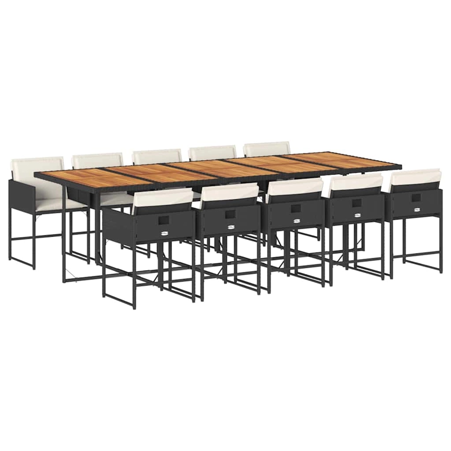 vidaXL 11-Tlg Garten-Essgruppe mit Kissen Schwarz Poly Rattan 3211299