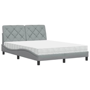 vidaXL Bett mit Matratze Hellgrau 140x200 cm Stoff 3310741