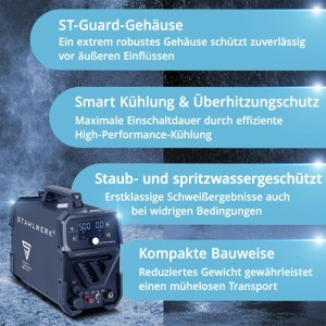 STAHLWERK Plasmaschneider CUT 50 P: Digitales Schweißgerät mit robustem Gehäuse und Tragegriff.