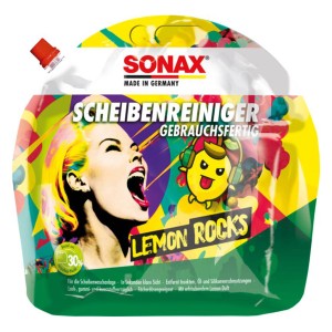 Sonax Scheibenreiniger Lemon Rocks 3l im Standbodenbeutel mit auffälligem Design.