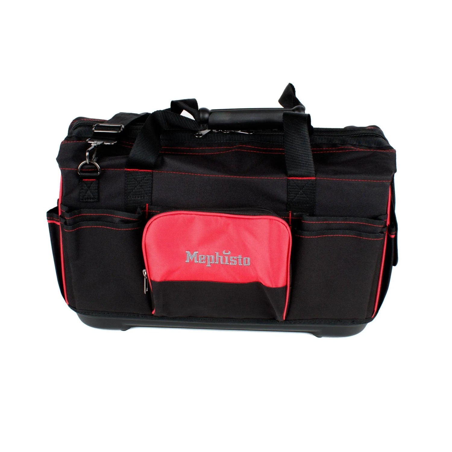 Mephisto Werkzeugtasche Echo mit Schultergurt, aus robustem Polyester, schwarz-rot.