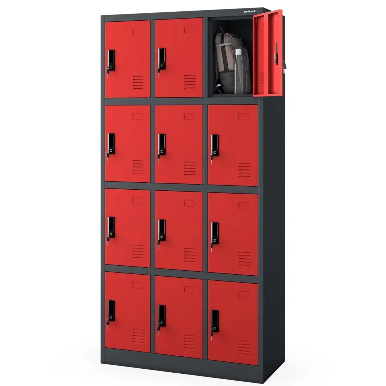 JAN NOWAK Schließfachschrank Spind MARCIN 12 Fächer 185 x 90 x 40 cm Anthrazit-Rot