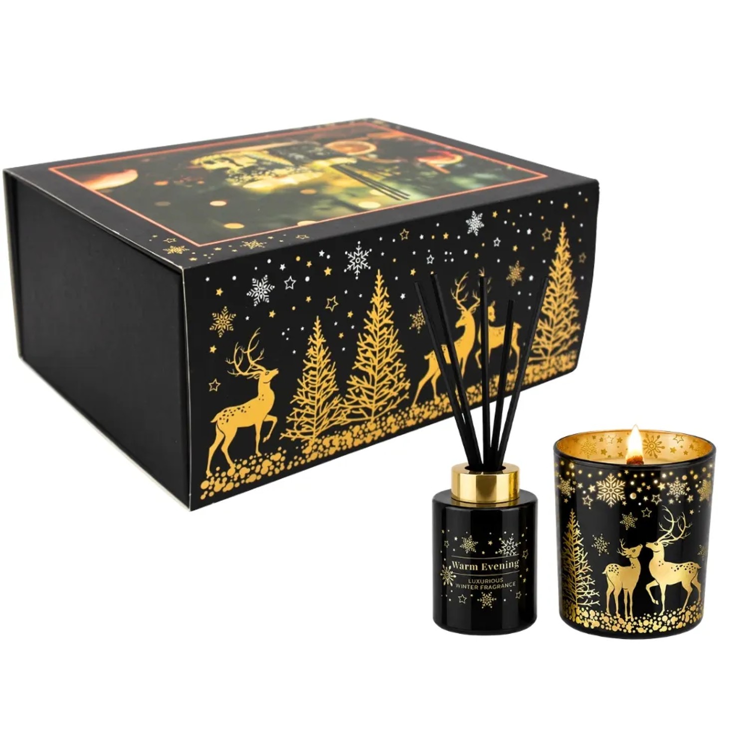 Dekohelden24 Hochwertiges Geschenk aus Duftkerze und Diffuser Weihnachtsgeschenkset Geschenkset für Mitarbeiter L/B/H 23 x 17 x 10 cm