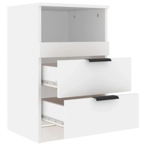 Weißer vidaXL Nachttisch Modell 5 aus Holzwerkstoff mit zwei Schubladen und offenem Fach.