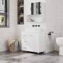 Weißer Waschbeckenunterschrank mit 3 Schubladen und Tür, modernem Design für Badmöbel, bietet Stauraum.