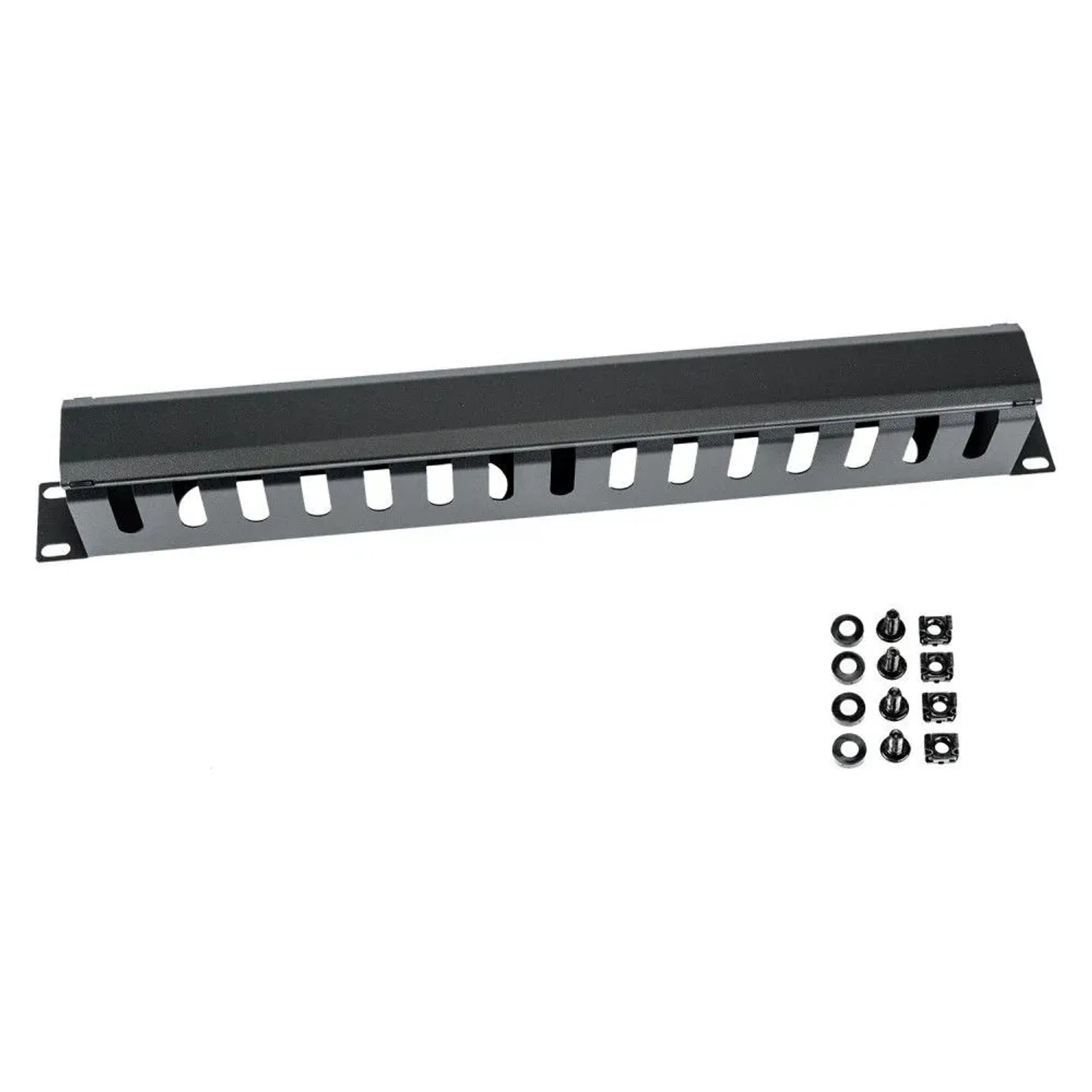 HMF 65451-02 Kabelmanagement mit Abdeckung für Serverschrank 19 Zoll 1 HE Schwarz