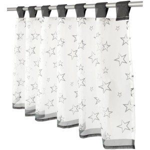 Bistrogardine Angie Sterne, weiß mit grauen Sternen und Schlaufen, 45x120 cm.