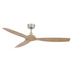 Lucci Air Deckenventilator Moto Nickel mit Teak-Flügeln, 132 cm Durchmesser.