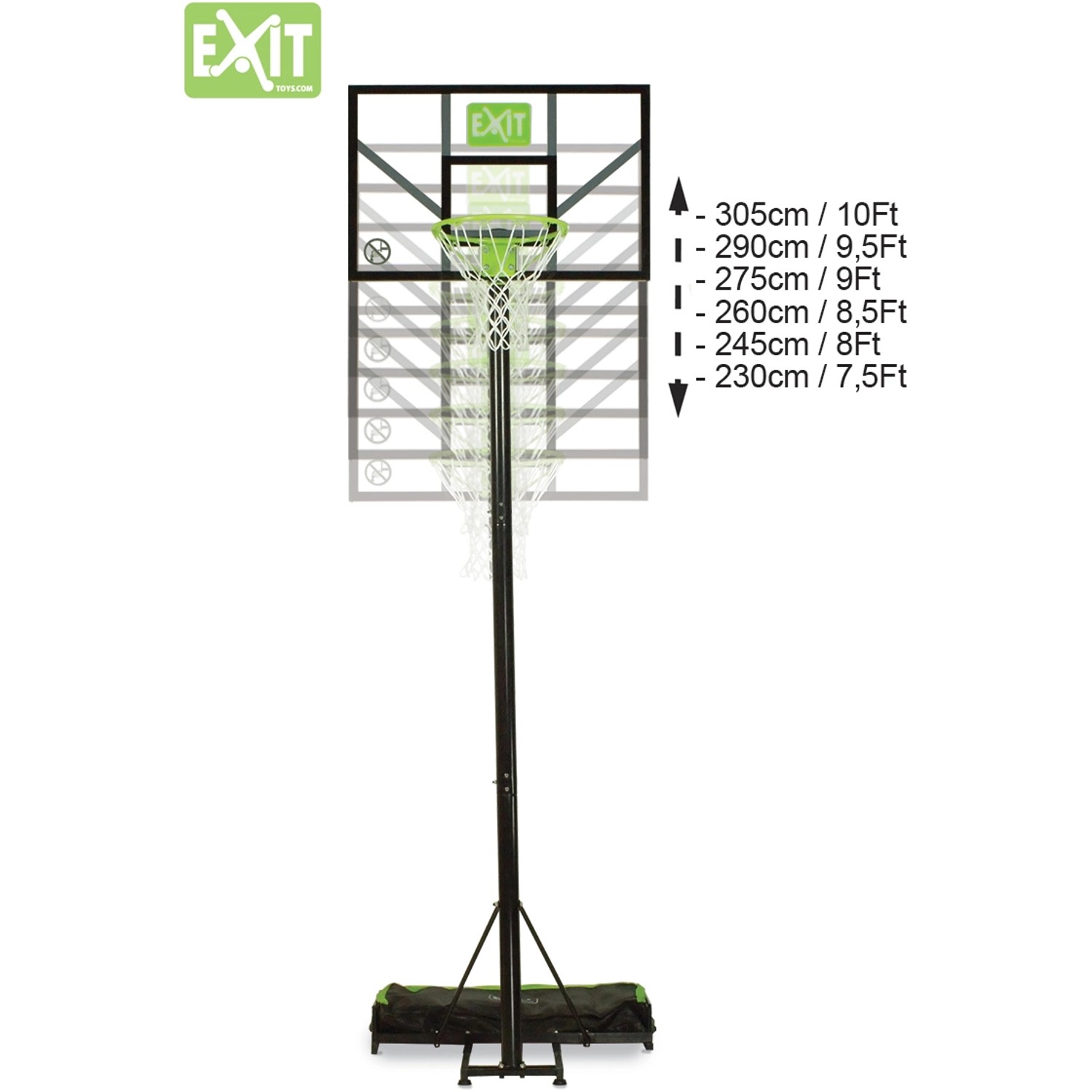 EXIT Comet Basketballkorb, grün/schwarz, höhenverstellbar und versetzbar.