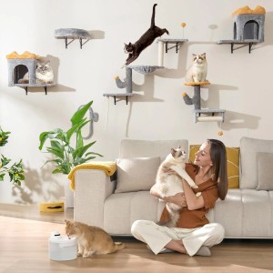 Costway Katzentreppe Kletterbaum 6 PCS Kletterwand Katzen Grau