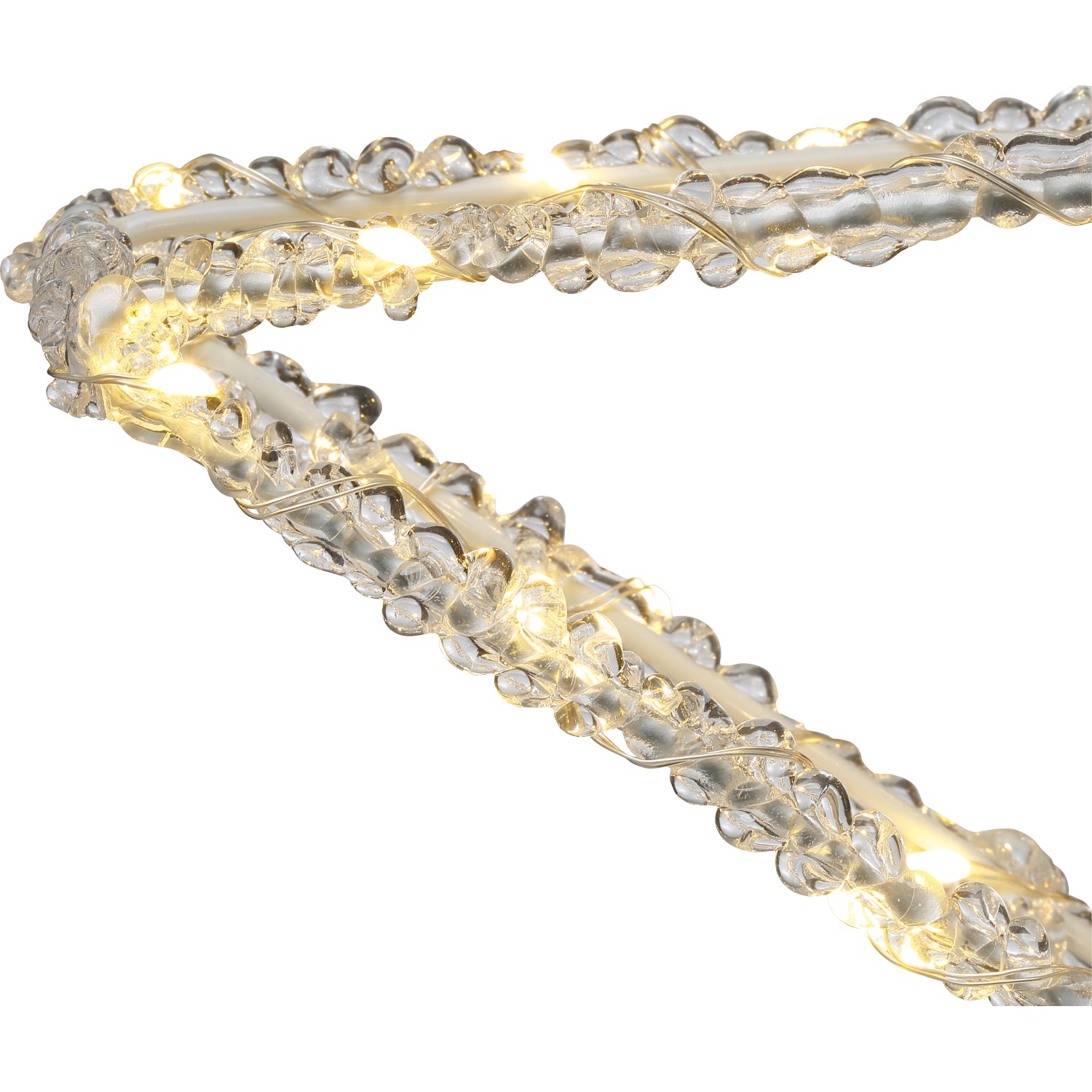 Detailaufnahme: Transparenter LED-Stern (60 cm) mit warmweißen Lichtern, ideal als Weihnachtsdeko.