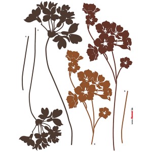 Komar Deko-Sticker Ladys Smock, Wandtattoo mit braunen Blüten auf weißem Grund.