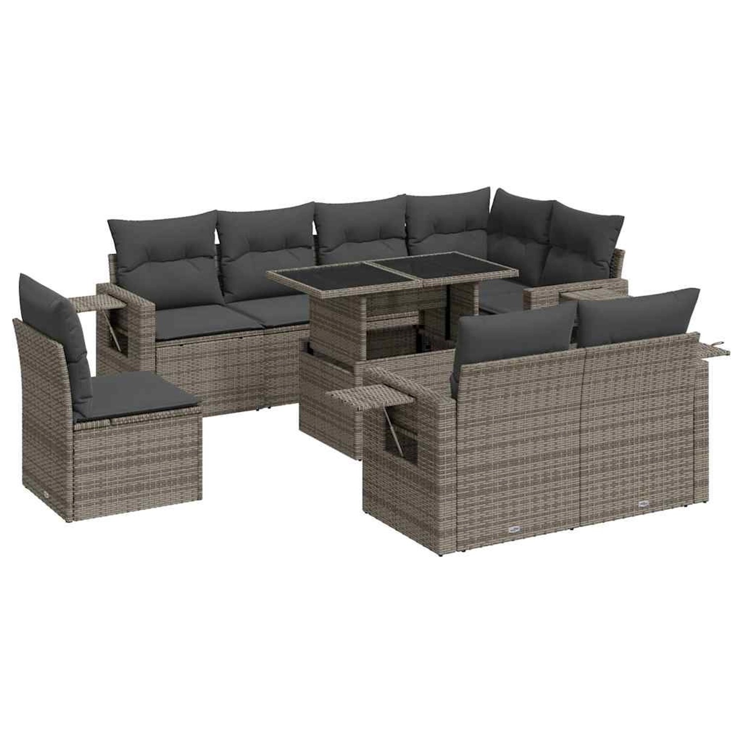 vidaXL 9-Tlg Garten-Sofagarnitur mit Kissen Grau Poly Rattan 3326501 günstig online kaufen
