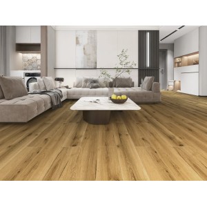 Verlegter Klebe-Vinylboden Premium DryBack Eiche Natural Oak im Wohnraum.