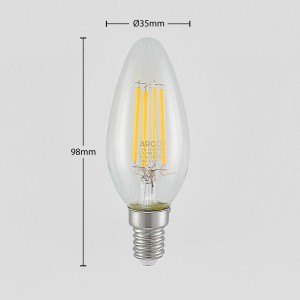 Arcchio LED E14 Filamentlampe aus Glas, dimmbar, warmweiß, 98x35mm. Ideal für Kronleuchter.