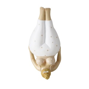 Beige-weiße Yoga Figur von Boltze Home, 22cm, aus Kunstharz, in Kopfstand-Pose.