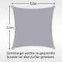 Quadratisches, hellgraues Toldoro Sonnensegel 5,6x5,6m mit UV-Schutz und Ösen.