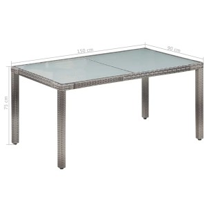 Graue vidaXL Garten-Essgruppe aus Rattan mit Glasplatte, bestehend aus Tisch und Stühlen.