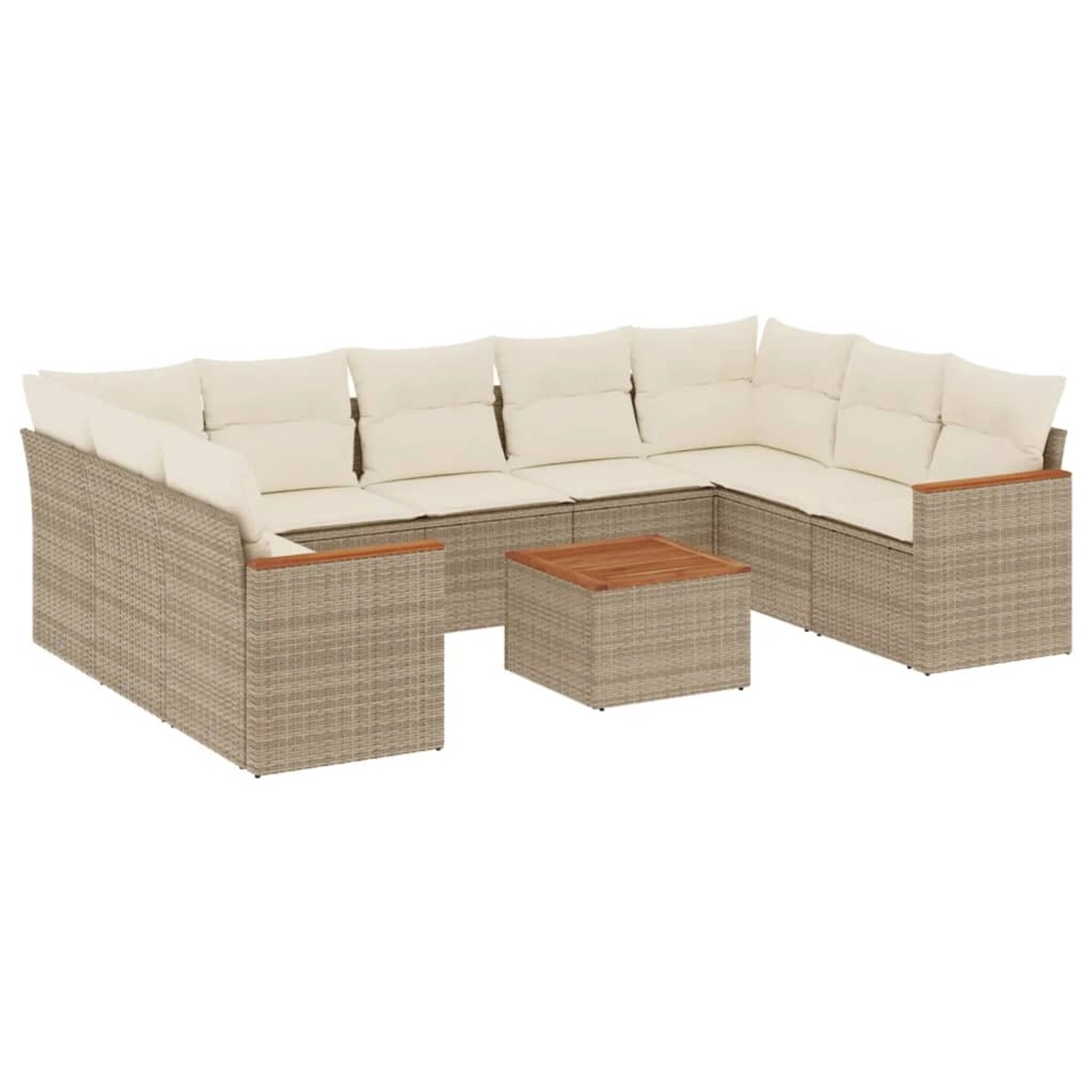 vidaXL 10-Tlg Garten-Sofagarnitur mit Kissen Beige Poly Rattan 3258684