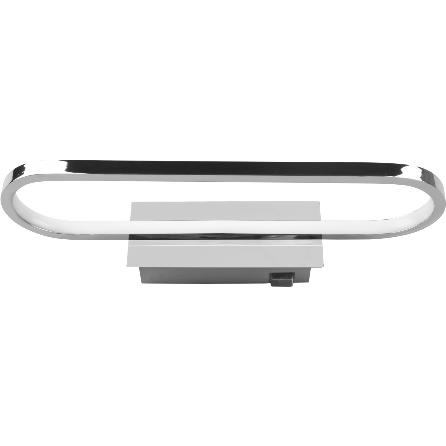 Moderne LED Bad-Wandleuchte Gianni in Chrom, 75x400x148 mm, mit Schalter und warmweißem Licht.