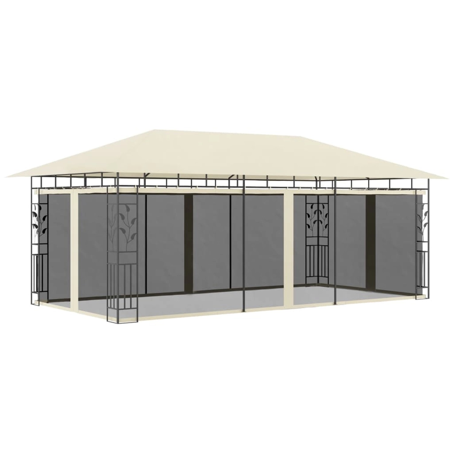 Cremefarbener vidaXL Pavillon 6x3 m mit Moskitonetz und Stahlrahmen.