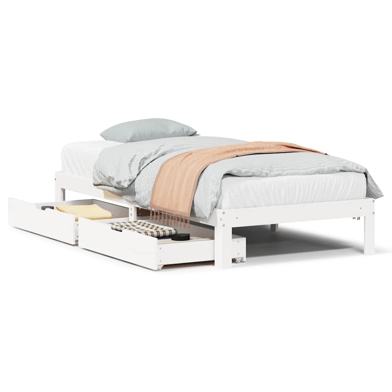 vidaXL Massivholzbett mit Schubladen Weiß 75x190 cm Kiefer 3301933 günstig online kaufen