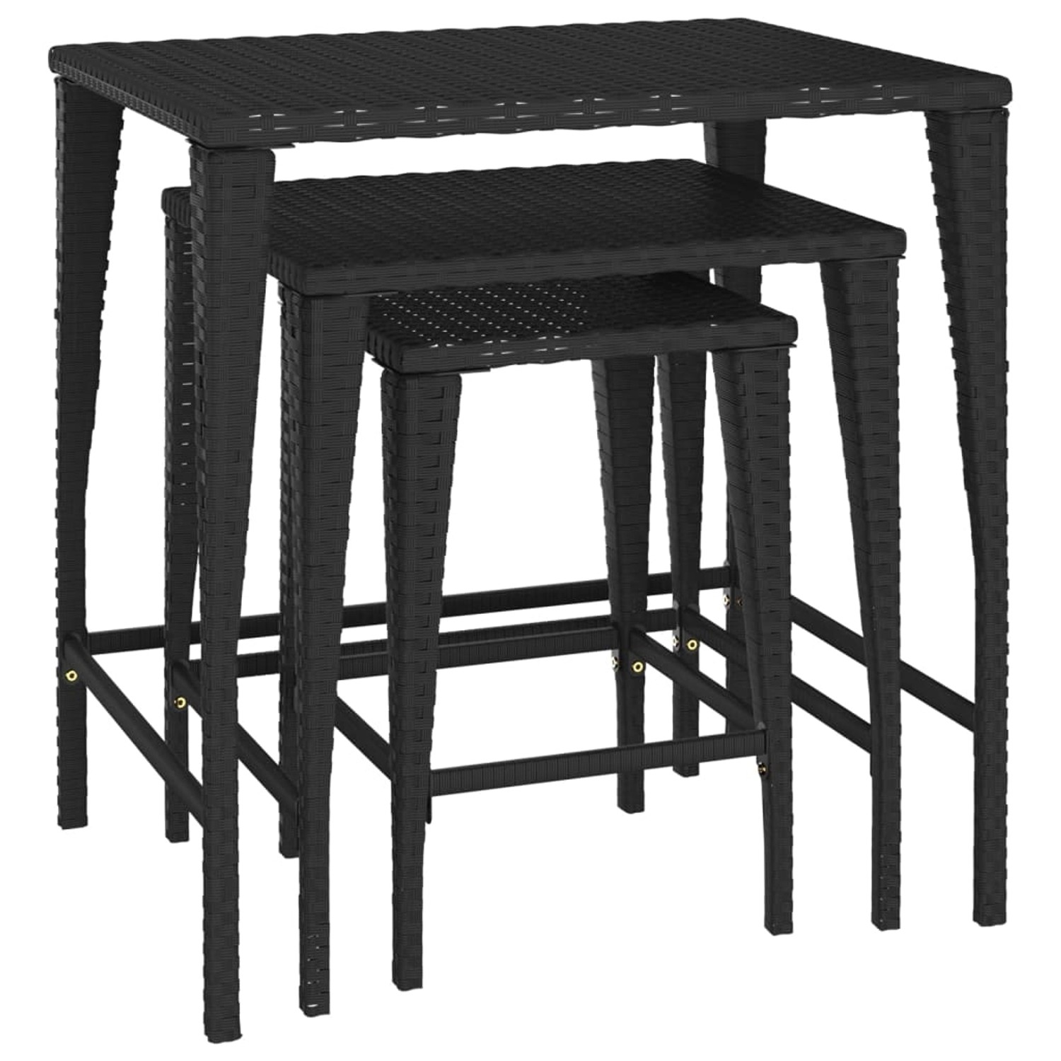 vidaXL Garten-Satztische 3 Stk Schwarz Poly Rattan 3324829