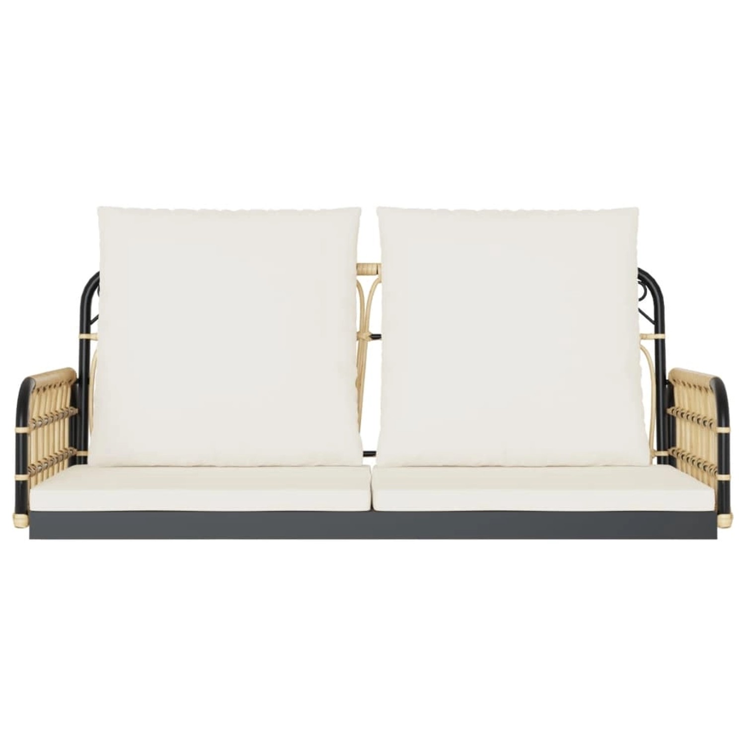 Hängebank aus Rattan mit Kissen, braun/schwarz, für entspannte Stunden im Garten oder auf der Terrasse.