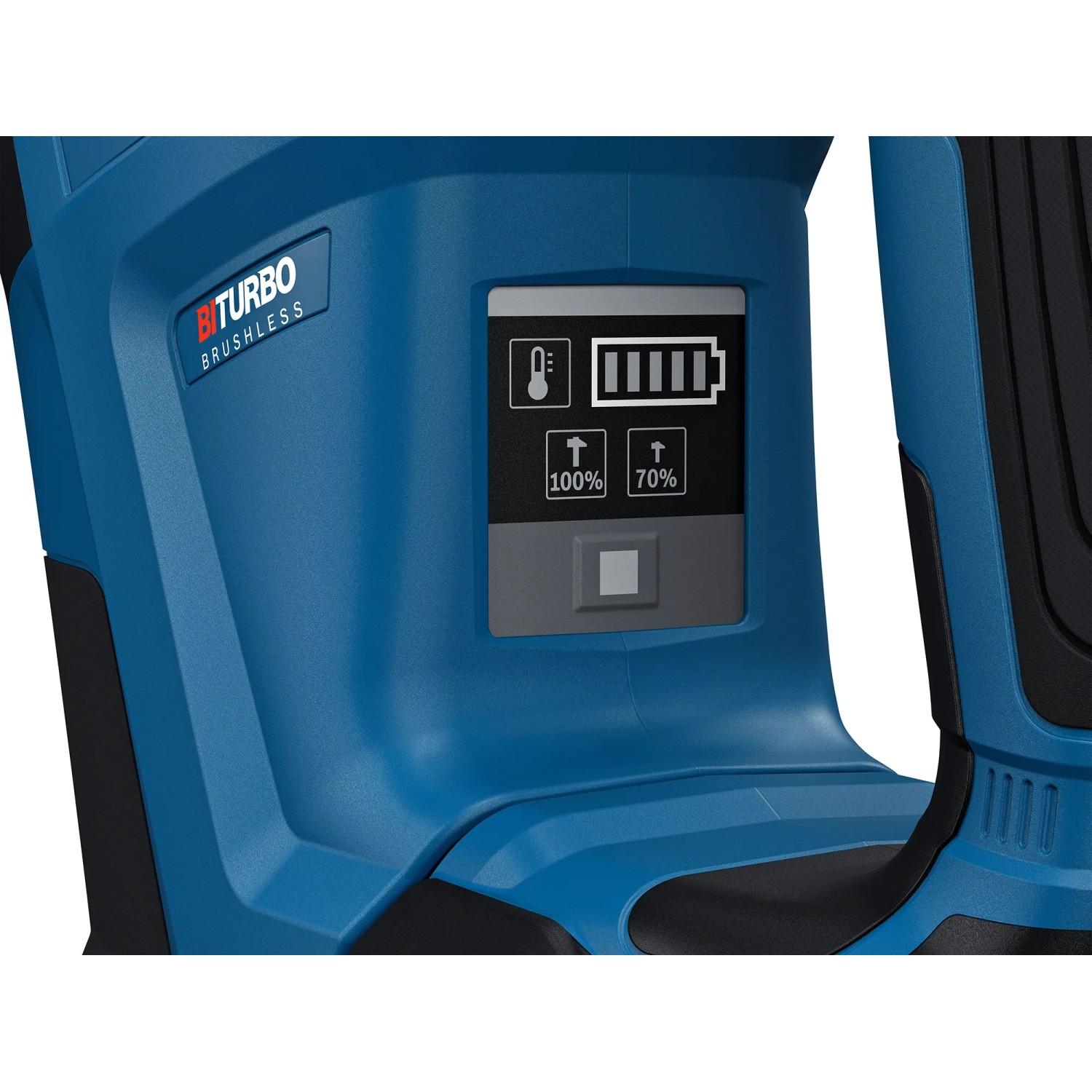 Detailaufnahme des Bosch Professional Akku-Schlaghammers GSH 18V-5 mit Akkuanzeige.