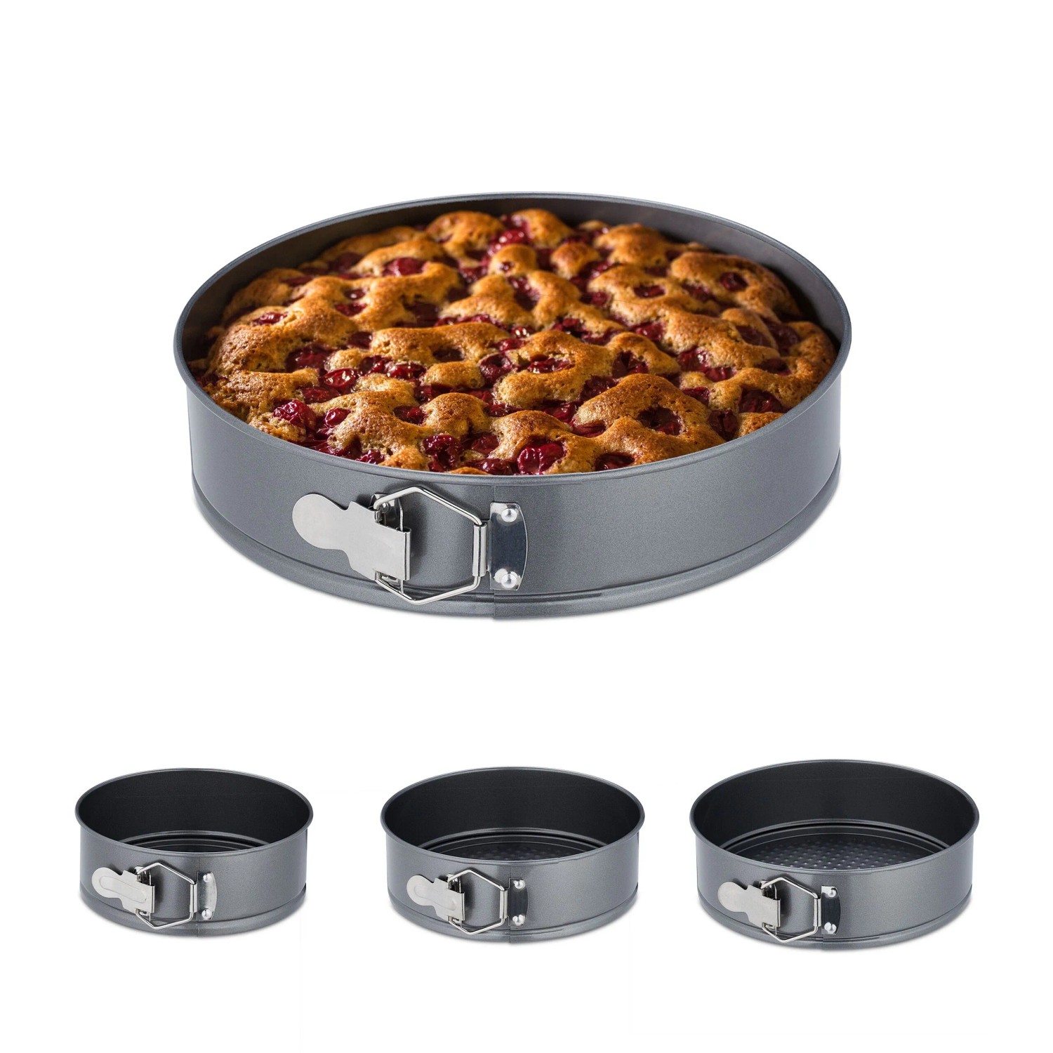 Relaxdays Springform 4er Set Edelstahl Anthrazit Antihaftbeschichtet 6,5 cm x ø 18/20/22/24 cm 180/210/240/280 g